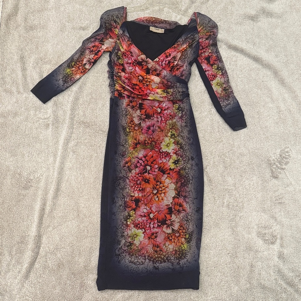 Fuzzi Floral Long Sleeve Mesh Dress with Vibrant Colors